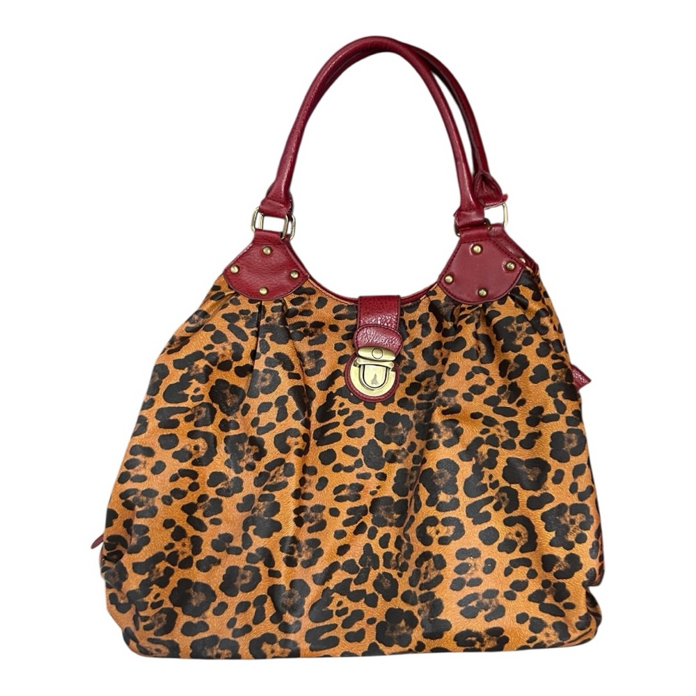 Leopard Print Tote Bag with Red and gold Accents lined animal print